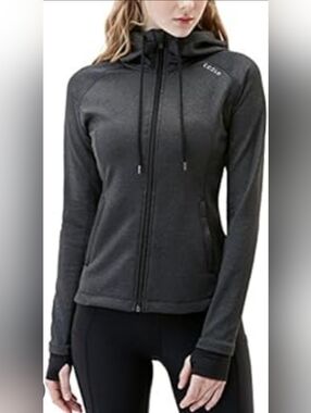 Women's Tsla Charcoal Zip-Up Hooded Performance Jacket